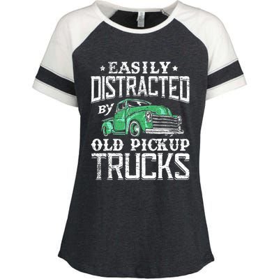 Easily Distracted By Old Pickup Trucks Cute Trucker Enza Ladies Jersey Colorblock Tee