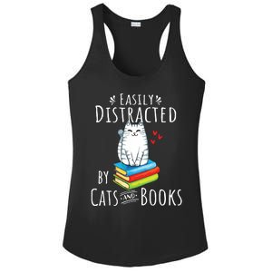 Easily Distracted By Cats And Books Funny Cat Book Lover Ladies PosiCharge Competitor Racerback Tank