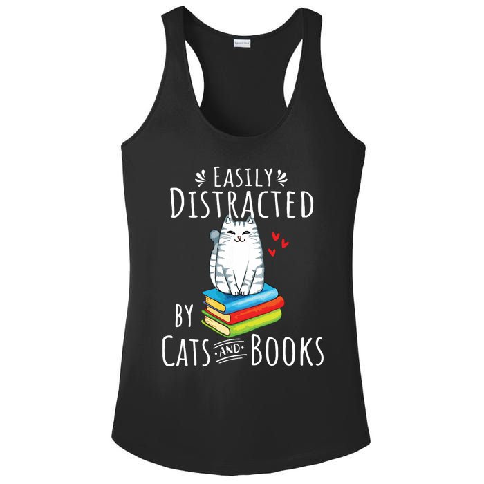 Easily Distracted By Cats And Books Funny Cat Book Lover Ladies PosiCharge Competitor Racerback Tank