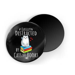 Easily Distracted By Cats And Books Funny Cat Book Lover Magnet