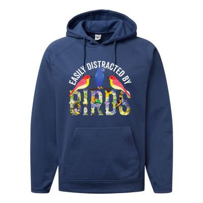 Easily Distracted By Birds Funny Bird Wtahers Performance Fleece Hoodie