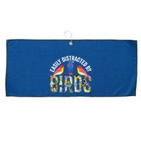 Easily Distracted By Birds Funny Bird Wtahers Large Microfiber Waffle Golf Towel