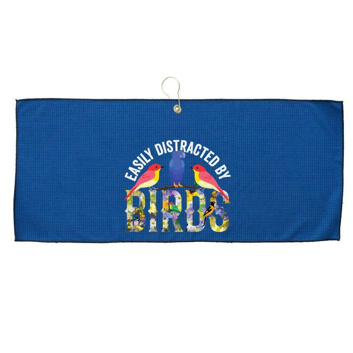 Easily Distracted By Birds Funny Bird Wtahers Large Microfiber Waffle Golf Towel