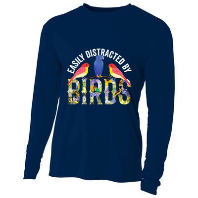 Easily Distracted By Birds Funny Bird Wtahers Cooling Performance Long Sleeve Crew