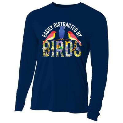 Easily Distracted By Birds Funny Bird Wtahers Cooling Performance Long Sleeve Crew