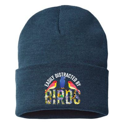 Easily Distracted By Birds Funny Bird Wtahers Sustainable Knit Beanie