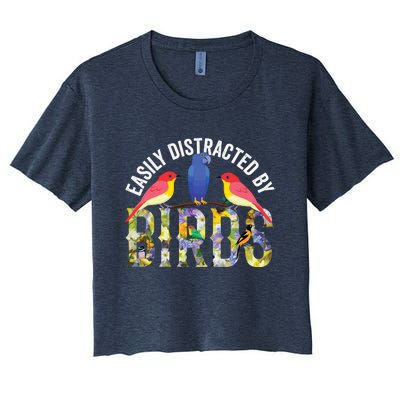 Easily Distracted By Birds Funny Bird Wtahers Women's Crop Top Tee