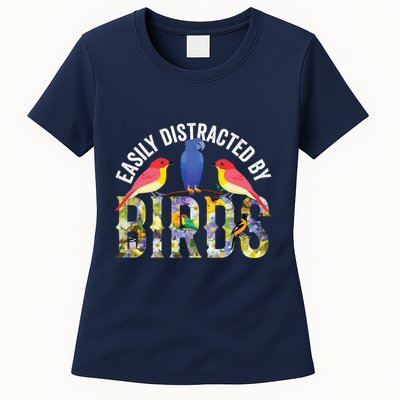 Easily Distracted By Birds Funny Bird Wtahers Womens T-Shirt