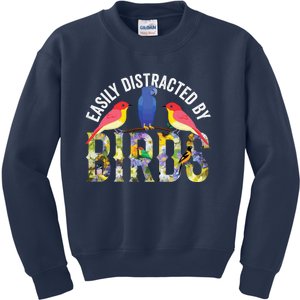 Easily Distracted By Birds Funny Bird Wtahers Kids Sweatshirt