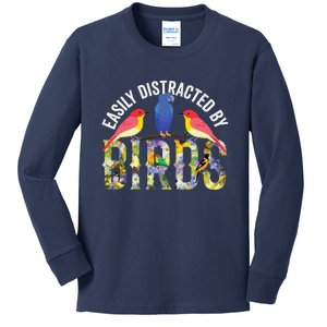 Easily Distracted By Birds Funny Bird Wtahers Kids Long Sleeve Shirt