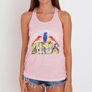 Easily Distracted By Birds Funny Bird Wtahers Women's Knotted Racerback Tank