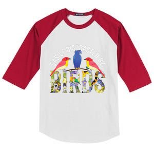 Easily Distracted By Birds Funny Bird Wtahers Kids Colorblock Raglan Jersey