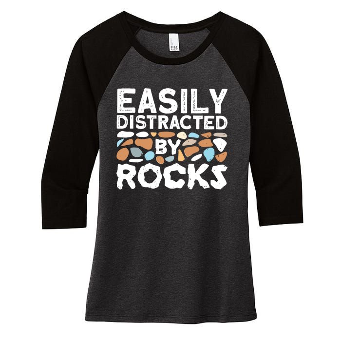 Easily Distracted By Rock Vintage Women's Tri-Blend 3/4-Sleeve Raglan Shirt