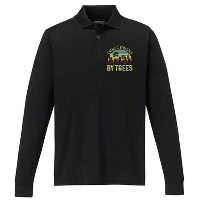 Easily Distracted By Trees Funny Tree Planting Trees Performance Long Sleeve Polo