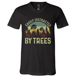 Easily Distracted By Trees Funny Tree Planting Trees V-Neck T-Shirt