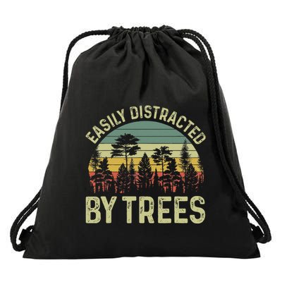 Easily Distracted By Trees Funny Tree Planting Trees Drawstring Bag