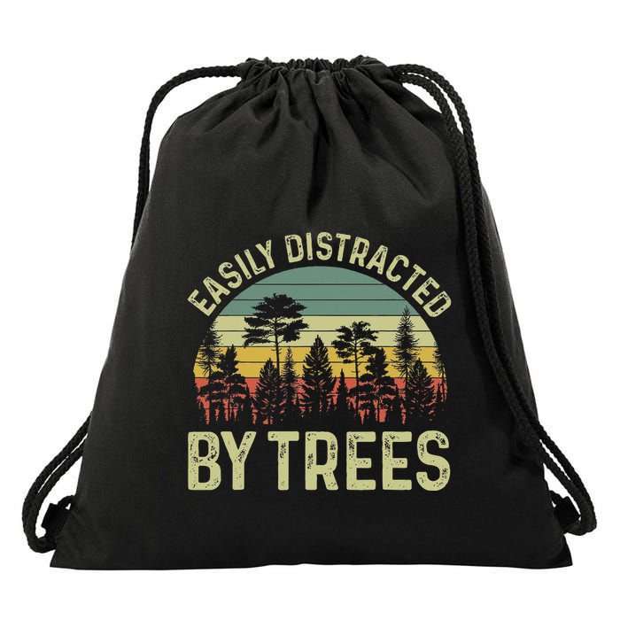 Easily Distracted By Trees Funny Tree Planting Trees Drawstring Bag
