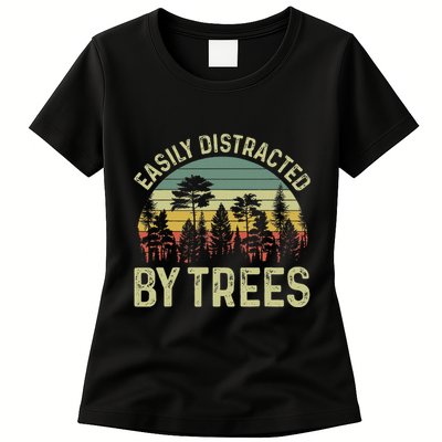 Easily Distracted By Trees Funny Tree Planting Trees Womens T-Shirt