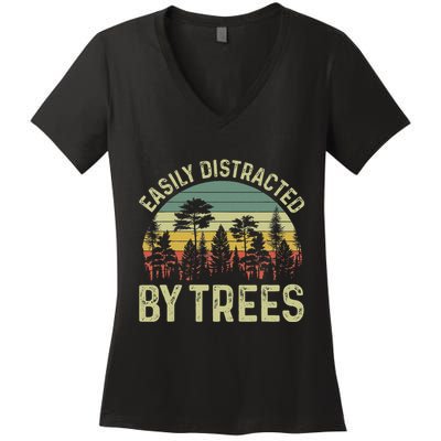 Easily Distracted By Trees Funny Tree Planting Trees Women's V-Neck T-Shirt
