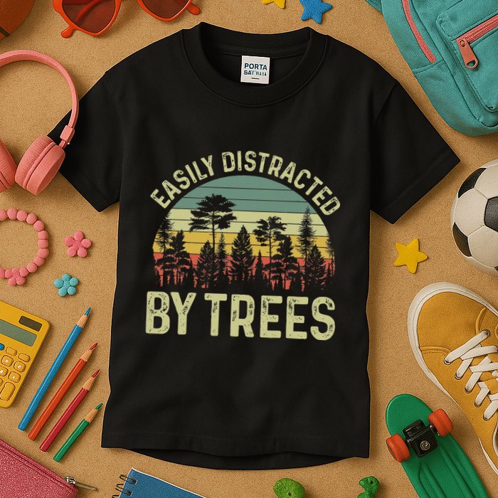 Easily Distracted By Trees Funny Tree Planting Trees Kids T-Shirt