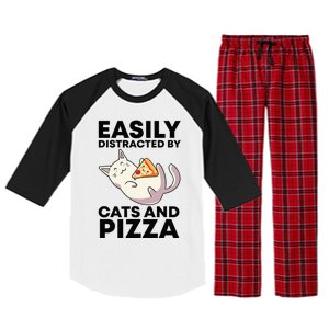 Easily Distracted By Cats And Pizza Kawaii Cat Lovers Gift Raglan Sleeve Pajama Set