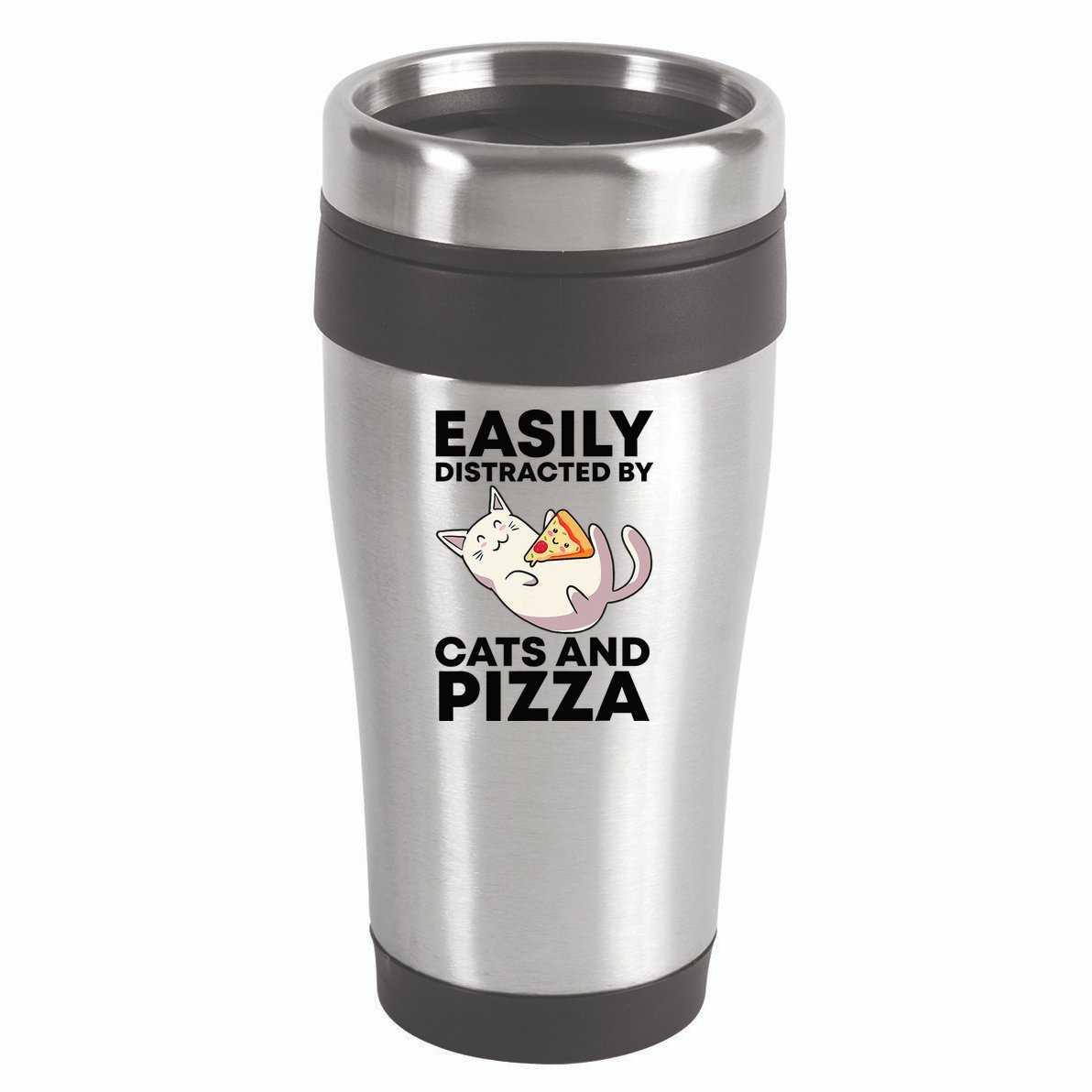 Easily Distracted By Cats And Pizza Kawaii Cat Lovers Gift 16oz Travel Tumbler