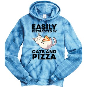 Easily Distracted By Cats And Pizza Kawaii Cat Lovers Gift Tie Dye Hoodie