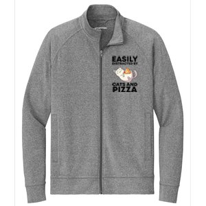 Easily Distracted By Cats And Pizza Kawaii Cat Lovers Gift Stretch Full-Zip Cadet Jacket