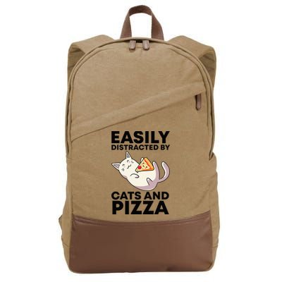 Easily Distracted By Cats And Pizza Kawaii Cat Lovers Gift Cotton Canvas Backpack