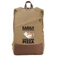Easily Distracted By Cats And Pizza Kawaii Cat Lovers Gift Cotton Canvas Backpack
