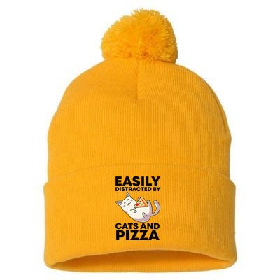 Easily Distracted By Cats And Pizza Kawaii Cat Lovers Gift Pom Pom 12in Knit Beanie