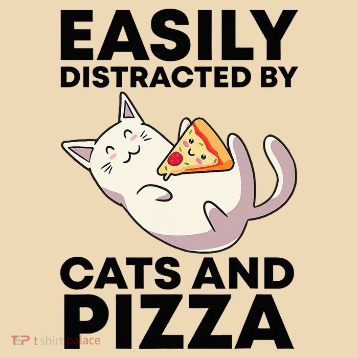 Easily Distracted By Cats And Pizza Kawaii Cat Lovers Gift Drawstring Bag