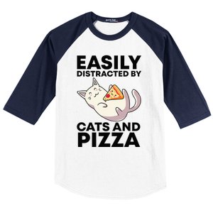 Easily Distracted By Cats And Pizza Kawaii Cat Lovers Gift Baseball Sleeve Shirt