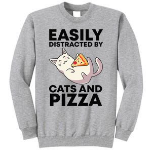 Easily Distracted By Cats And Pizza Kawaii Cat Lovers Gift Tall Sweatshirt