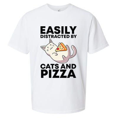 Easily Distracted By Cats And Pizza Kawaii Cat Lovers Gift Sueded Cloud Jersey T-Shirt