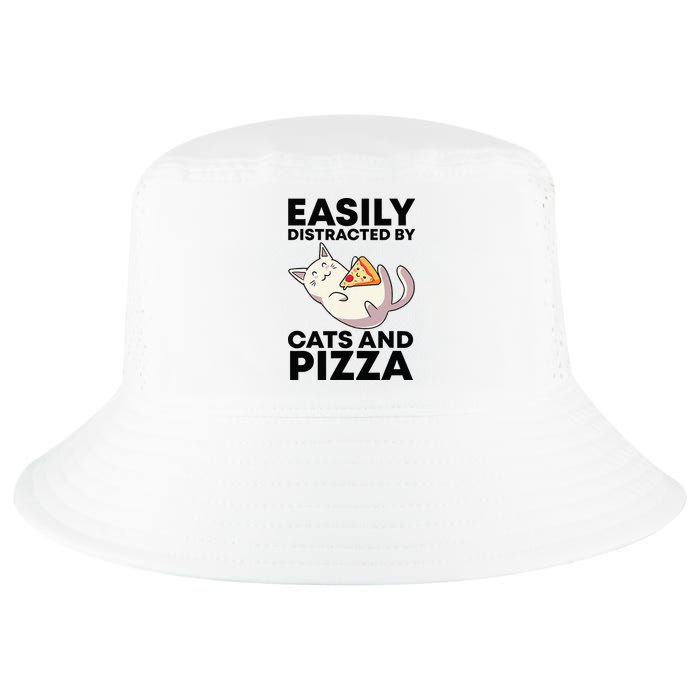 Easily Distracted By Cats And Pizza Kawaii Cat Lovers Gift Cool Comfort Performance Bucket Hat