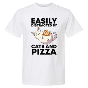 Easily Distracted By Cats And Pizza Kawaii Cat Lovers Gift Garment-Dyed Heavyweight T-Shirt