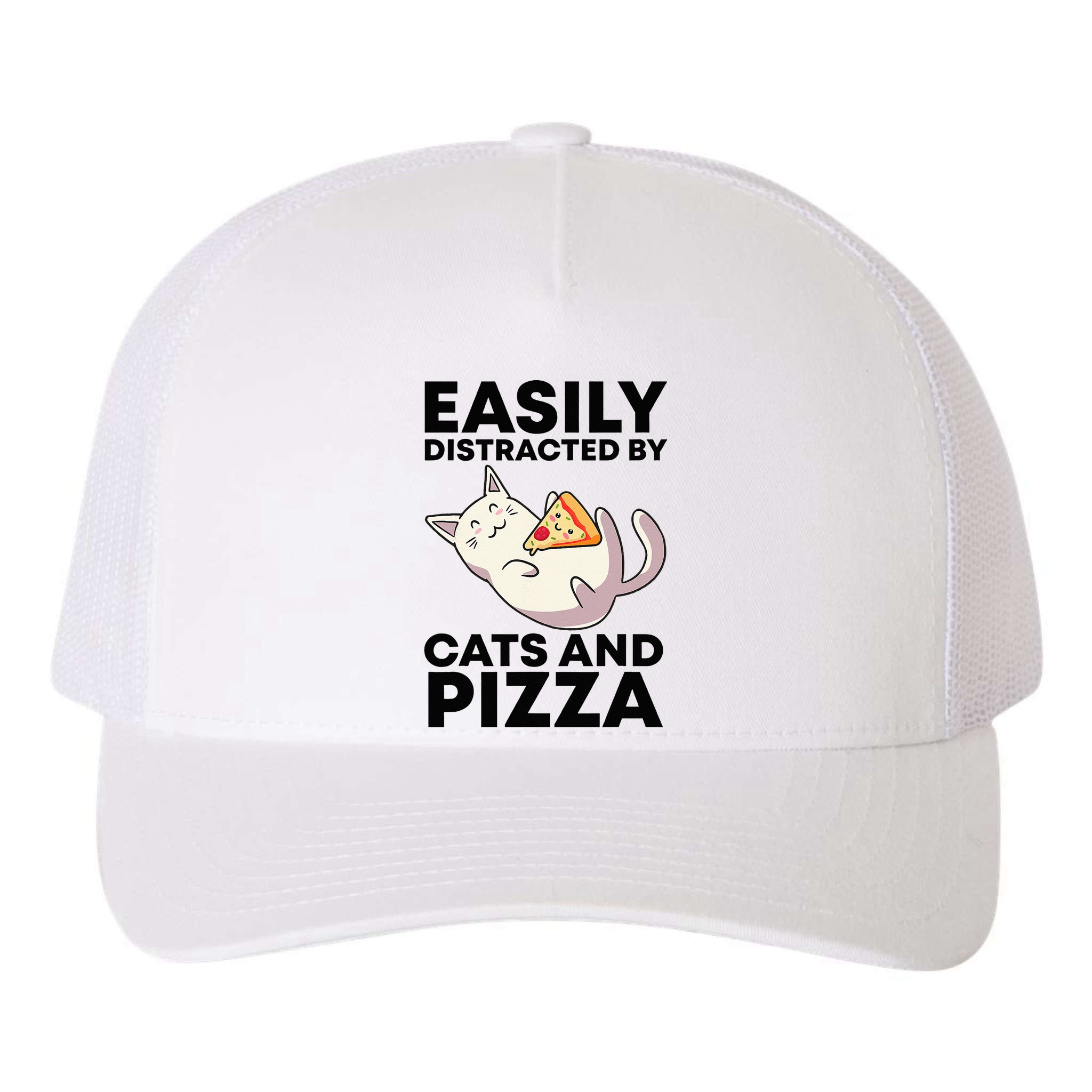 Easily Distracted By Cats And Pizza Kawaii Cat Lovers Gift Yupoong Adult 5-Panel Trucker Hat