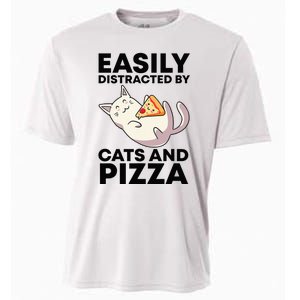 Easily Distracted By Cats And Pizza Kawaii Cat Lovers Gift Cooling Performance Crew T-Shirt