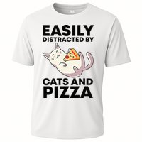 Easily Distracted By Cats And Pizza Kawaii Cat Lovers Gift Cooling Performance Crew T-Shirt