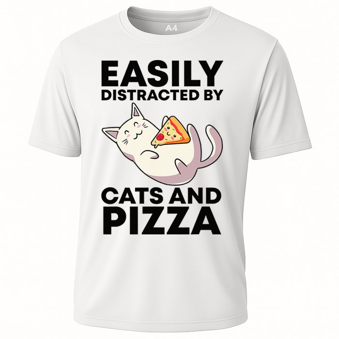 Easily Distracted By Cats And Pizza Kawaii Cat Lovers Gift Cooling Performance Crew T-Shirt