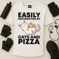 Easily Distracted By Cats And Pizza Kawaii Cat Lovers Gift Cooling Performance Crew T-Shirt
