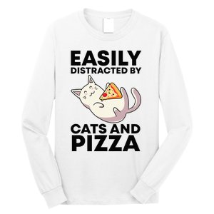 Easily Distracted By Cats And Pizza Kawaii Cat Lovers Gift Long Sleeve Shirt