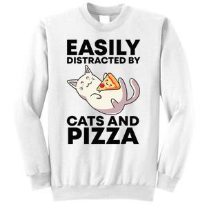 Easily Distracted By Cats And Pizza Kawaii Cat Lovers Gift Sweatshirt