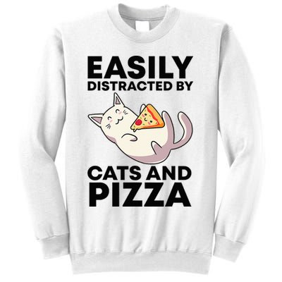 Easily Distracted By Cats And Pizza Kawaii Cat Lovers Gift Sweatshirt