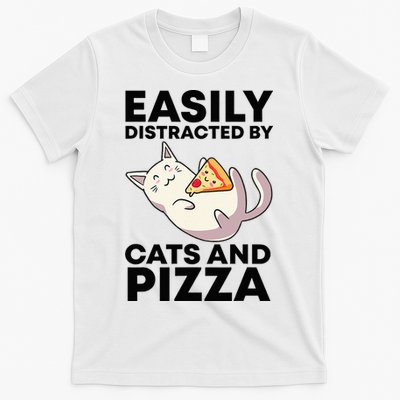 Easily Distracted By Cats And Pizza Kawaii Cat Lovers Gift T-Shirt