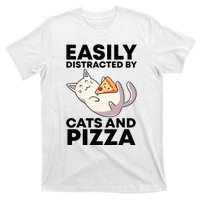 Easily Distracted By Cats And Pizza Kawaii Cat Lovers Gift T-Shirt