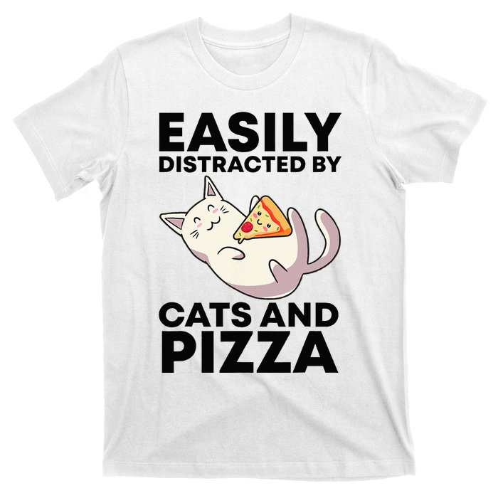 Easily Distracted By Cats And Pizza Kawaii Cat Lovers Gift T-Shirt