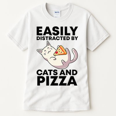 Easily Distracted By Cats And Pizza Kawaii Cat Lovers Gift Tall T-Shirt