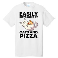 Easily Distracted By Cats And Pizza Kawaii Cat Lovers Gift Tall T-Shirt